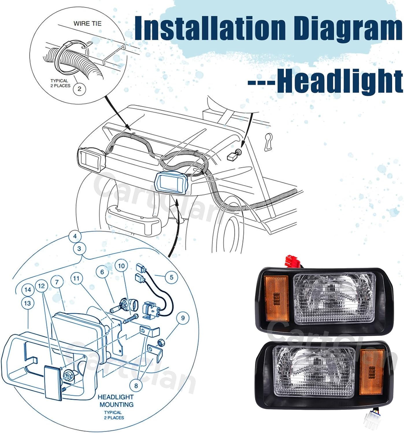 Club Car DS Light Kit, Golf Cart Factory Style Headlight and Tail Light Kit Suitable for 1993-Up Club Car DS, Turf/Carryall Golf Carts, OEM#: 101988002 101988001