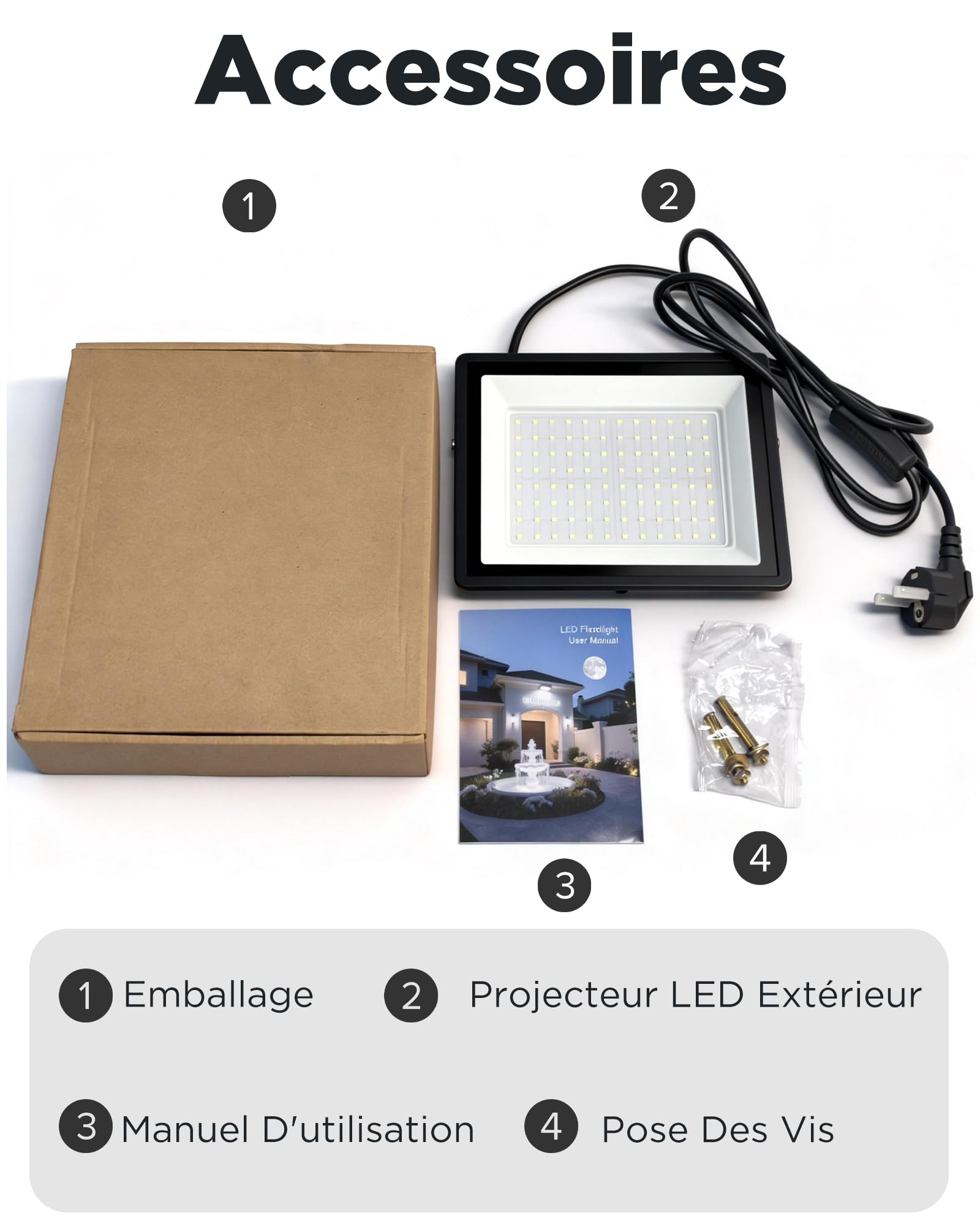 100W Projecteur LED Extérieur, 11000LM 6500K Blanc Jour IP66 Étanche avec Câble, Dissipation Thermique & Économie 85%, Spot pour Jardin, Cour, Garage, Entrepôt (2paquets)