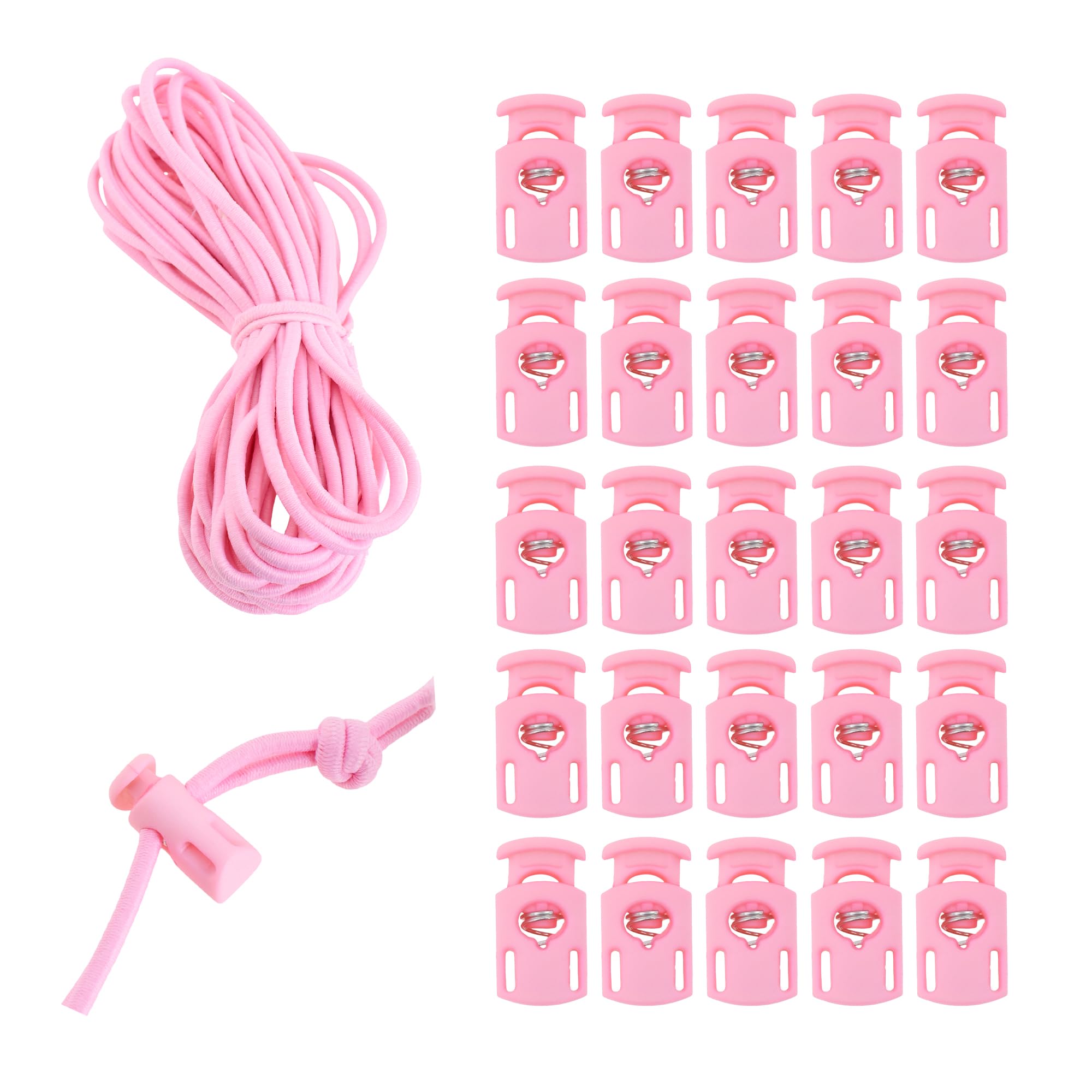 Mandala Crafts Pink Shock Cord & Plastic Cord Locks for Elastic Drawstring Clips - Bungee String & Spring Toggle Cord Ends Stopper Clamps for Shoelace