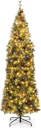 GOFLAME Árbol de Navidad preiluminado de 7 pies, árbol de Navidad artificial con bisagras con agujas de pino, 818 puntas de rama, 350 luces LED y 46 disponible en Yaxa Venezuela