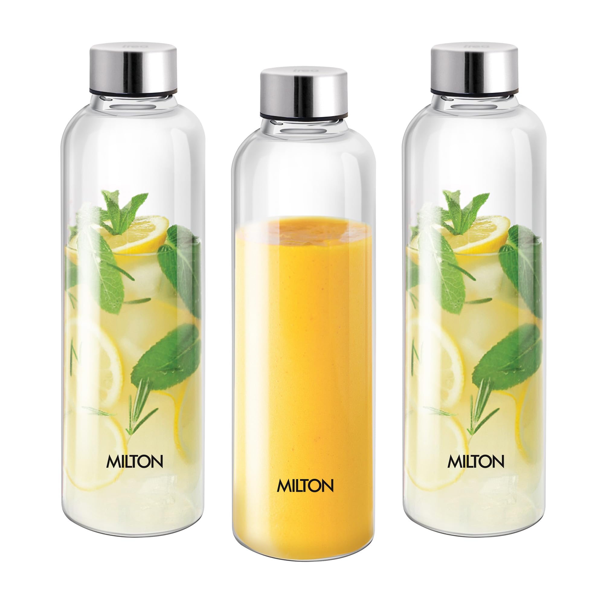 MILTON Costa 1000 Pet water bottle 1 ltr each with Stainless Steel Lid, Leak proof, BPA Free, Reusable Water bottle for fridge, Office, School, set of 3