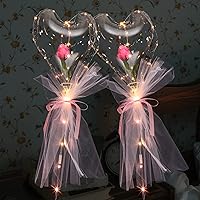 Vista 4 de Didiseaon 2 globos con luz LED, ramo de rosas artificiales, globos de burbujas intermitentes para boda, proponer matrimonio, decoración del día
