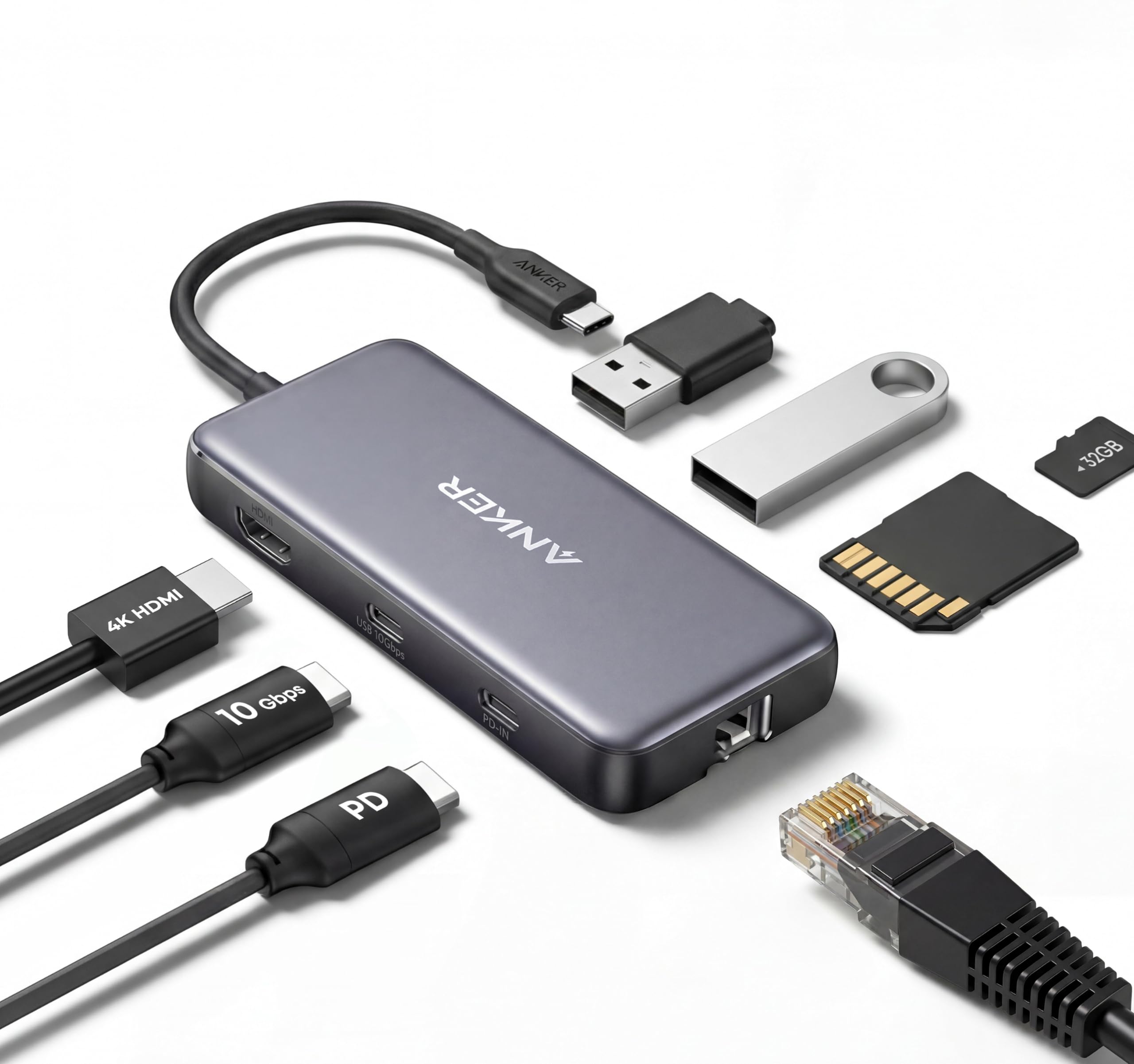 Anker Hub USB-C 555 (8 em 1), com Entrega de Energia de 100W