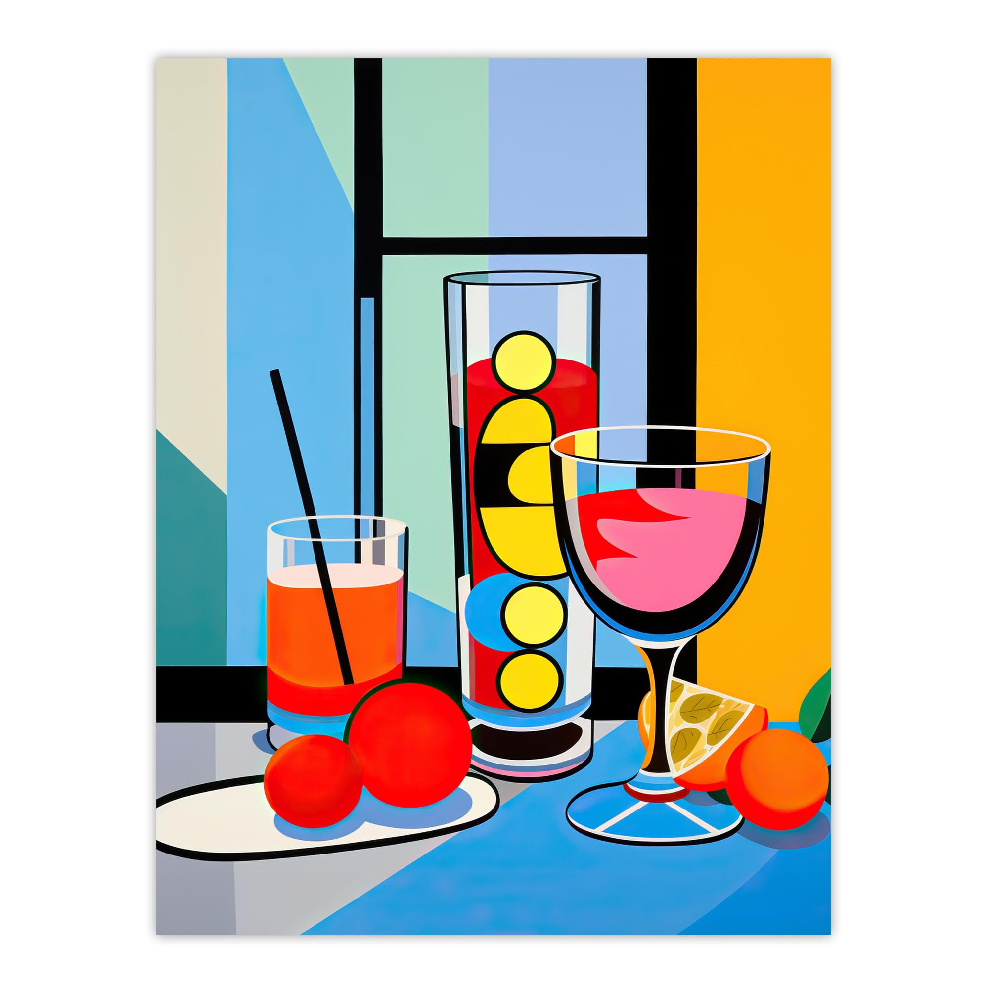 Cocktail Party Vibrant Geometric Graphic Design Kitchen Wall Art Poster Print