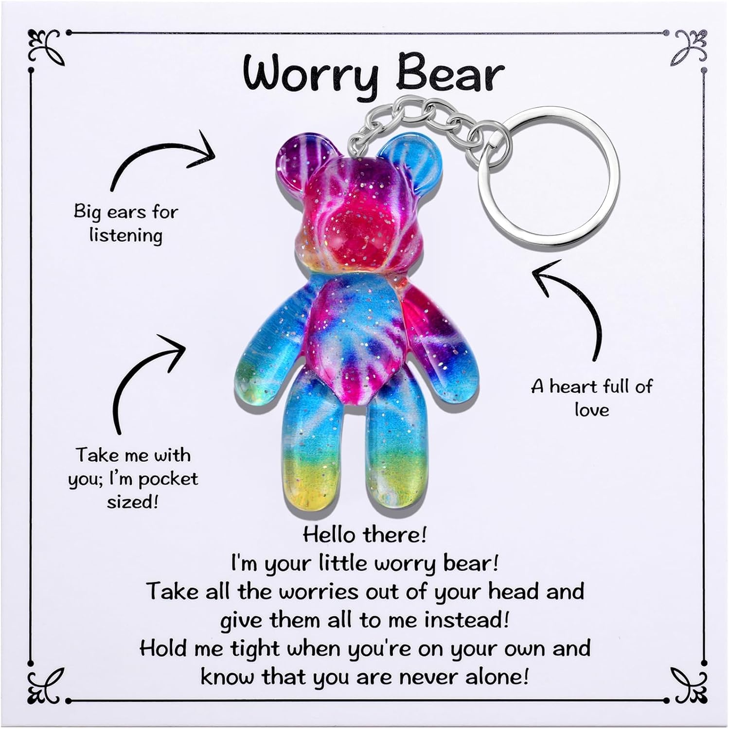 Pocket Bear Hug, Anxiety Relief Gift for Friend, Mental Health Positivity Gift for Women, Autism Fidget Gifts, Comforting Present for Son Daughter Back to School, Rainbow Gradient