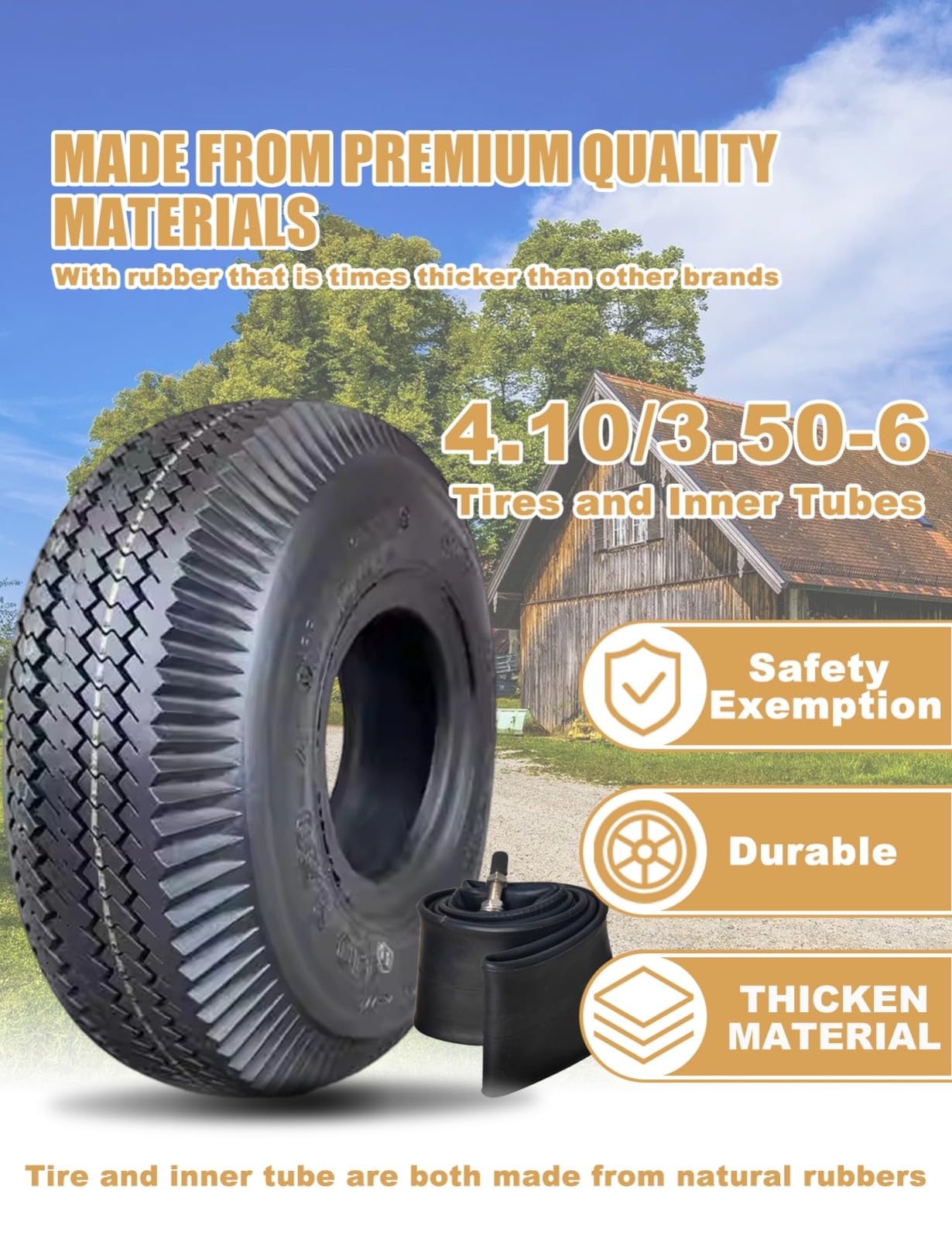 Pneumatico e camera d'aria 4.10/3.50-6 4.10-6 per carriole, carrelli a mano, tosaerba, carriole, spazzaneve, go kart, rimorchi da giardino, carrelli, generatori, ATV