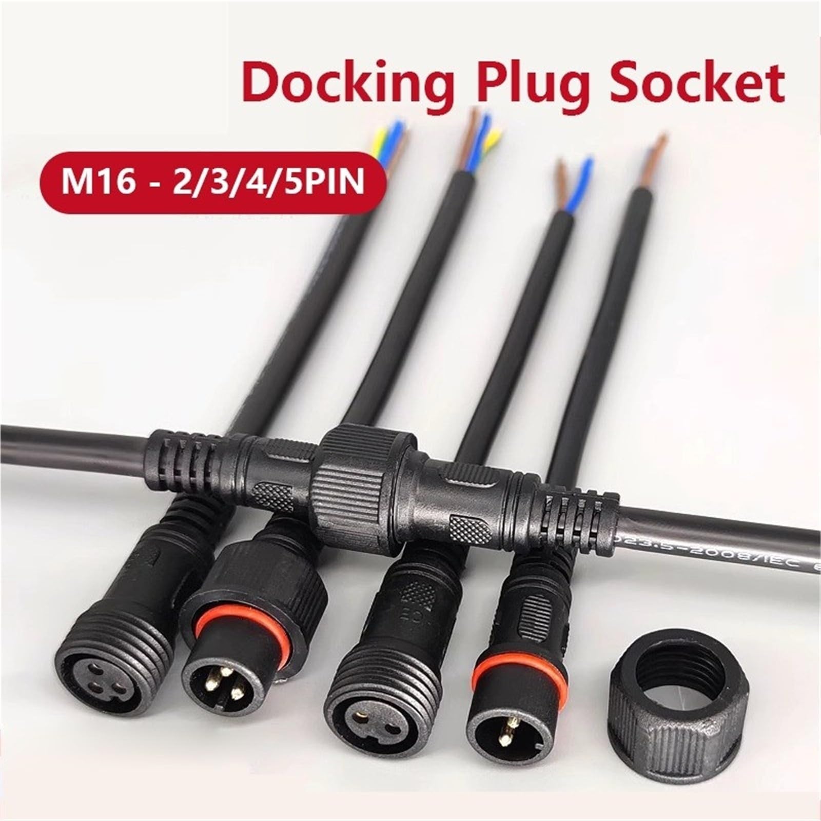 5/20 piezas M16 Cable impermeable enchufe macho y hembra conector de tuerca(Male,20 PCS,5P)