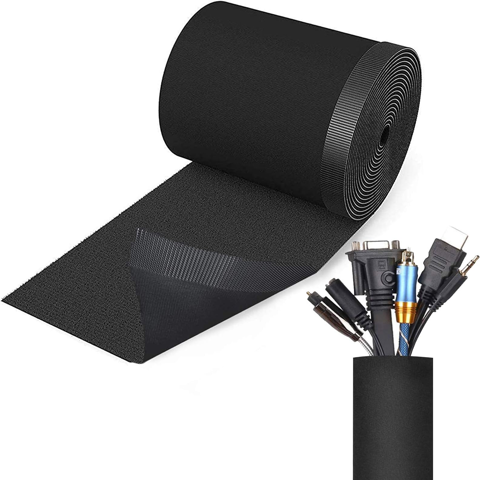 Cable Management Sleeves Adjustable, Cable Tidy Cuttable Nylon Cords Management Organizer System 300CM 13CM, DIY by Yourself, Adjustable Reversible Wires Sleeve-Black