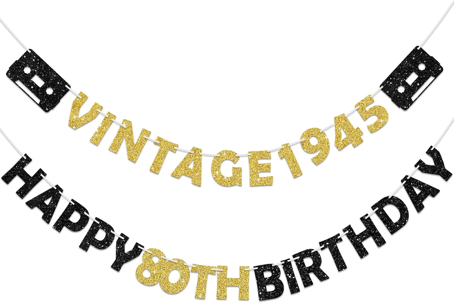 "80 Years Loved" Geburtstagsbanner – Gold Glitter Schrift, 14-teilig, Für 80. Geburtstagsfeier