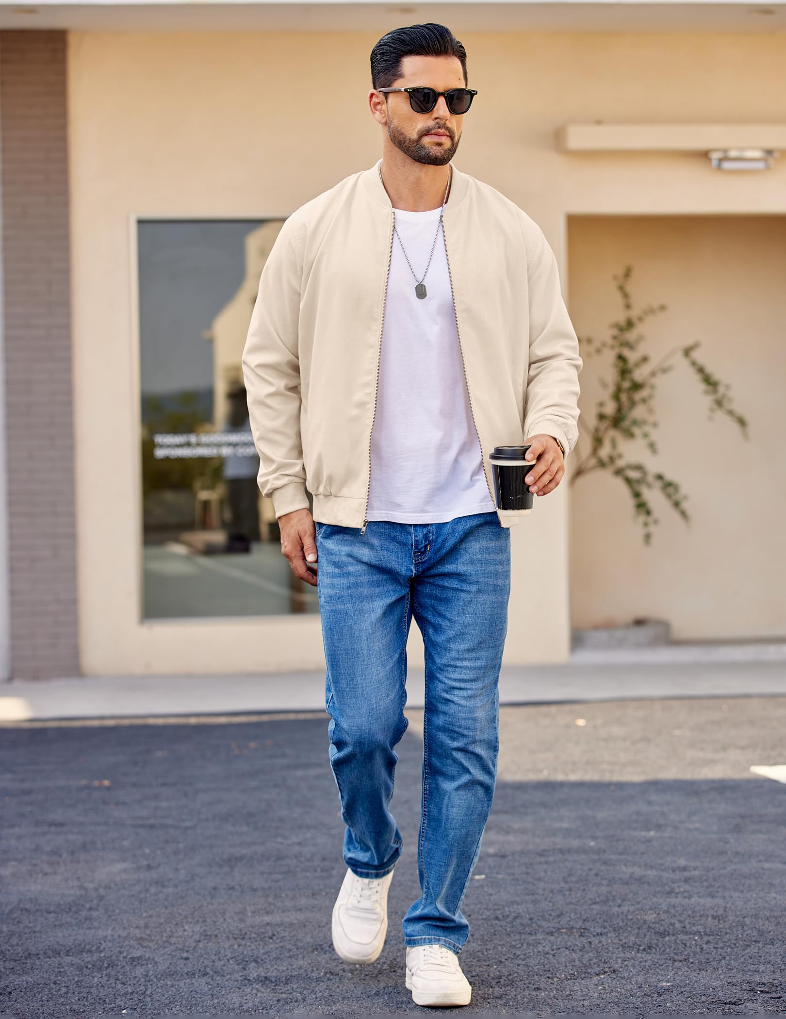 Coofandy Herren-Bomberjacke aus Baumwolle, leichte Fliegerjacke, lässige Softshell-Collegejacke