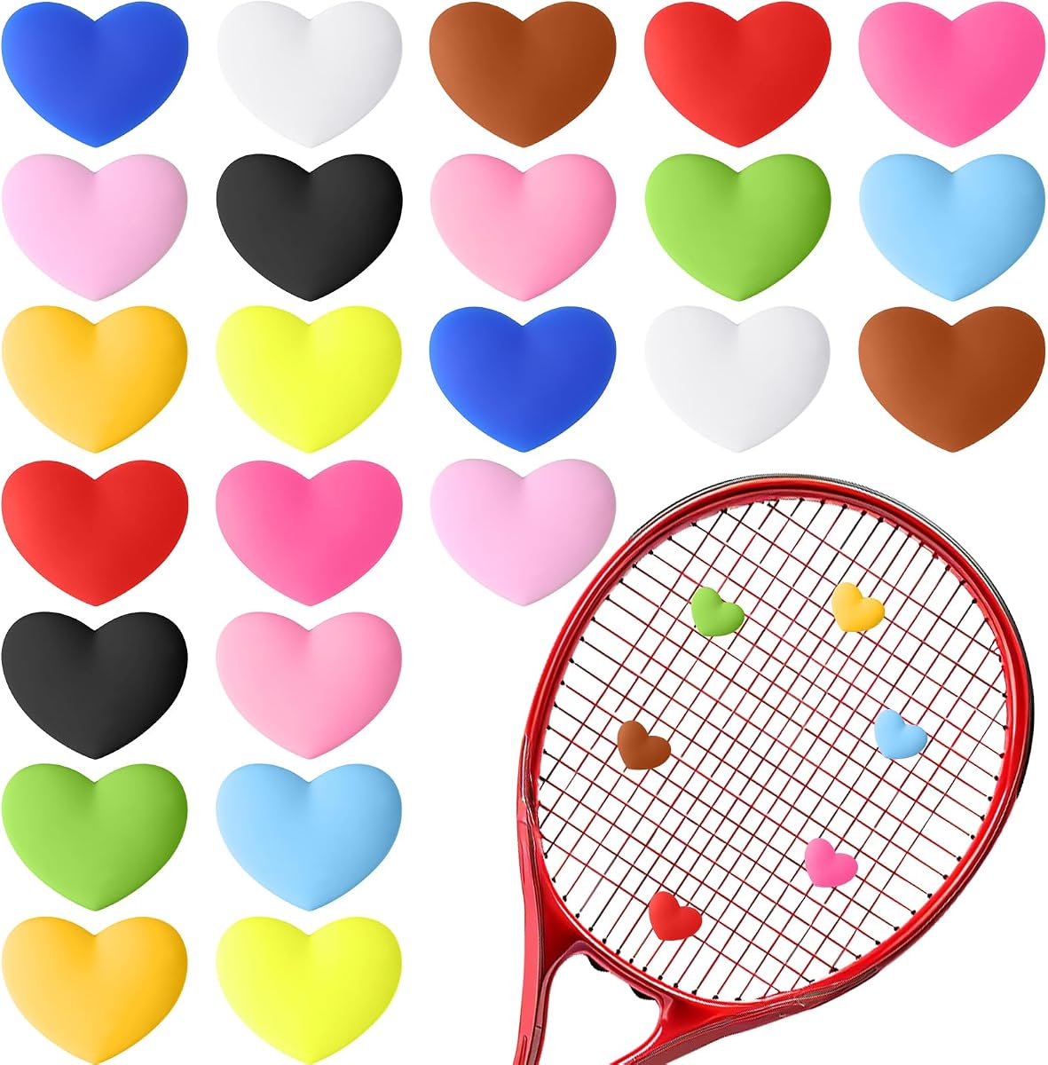 24 Pcs Colorful Tennis Vibration Dampener Heart Shaped Silicone Racket Shock String Absorbers Tool for Women Men Gift Tennis Supplies, 12 Colors