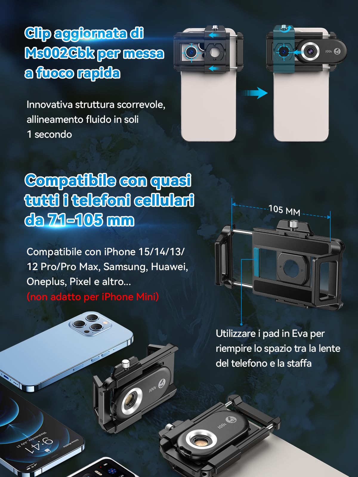 APEXEL Microscopio 100X per telefono portatile, microscopio per smartphone, Esplora il mondo microscopico con il microscopio per smartphone