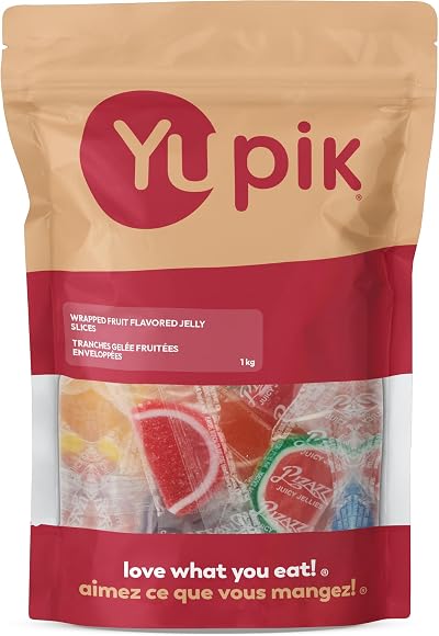 Yupik Wrapped Fruit Flavored Jelly Slices, 1 kg, Gluten-Free, Kosher, Individually Wrapped Candy, Fruity Flavors, Sugary Coating, Delicious Snacks, Ideal for Gifting, Halloween & Holidays