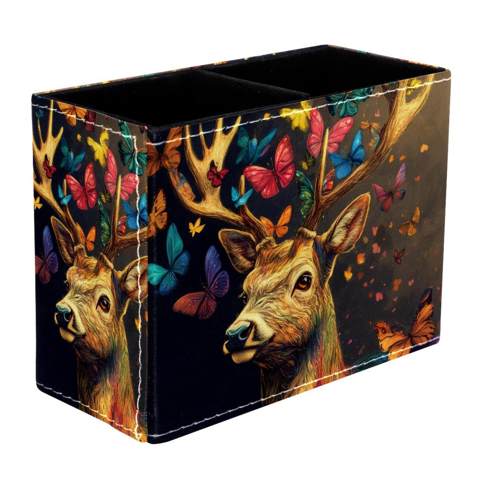 FWJZDSP Pencil Holder for Desk, Butterfly Deer Pen Holder Storage Desktop Pen Organizer Desk Pencil Organizer Makeup Brush Holder for Office School College