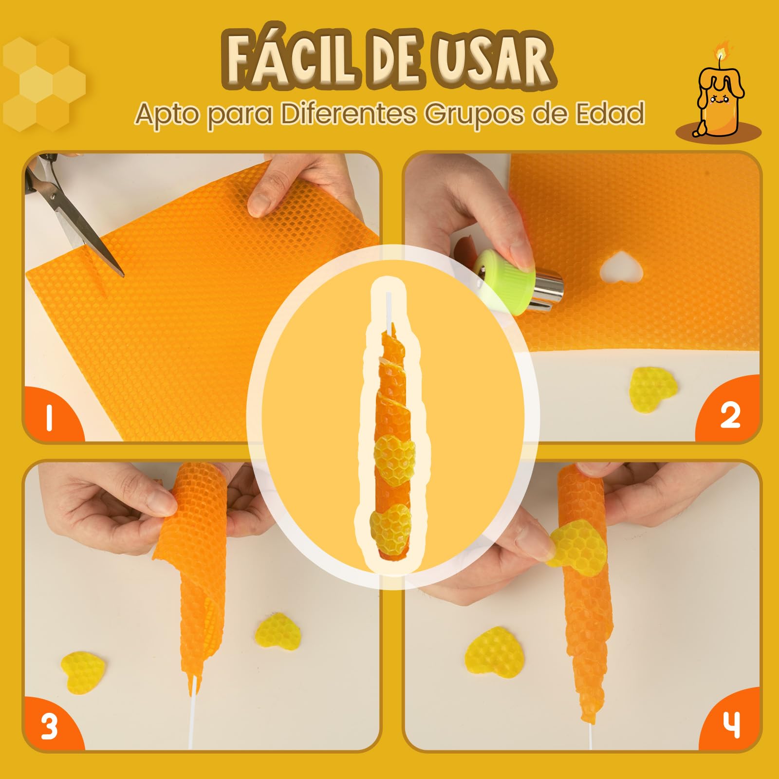 BuzzoXerex Hojas de Cera de Abeja, 24 Piezas Placas de Cera de Abejas (20x20cm), Kit de Fabricación de Velas de Cera de Abejas con 6 Molde, Kit para Hacer Velas para Adultos y Niños (Colorido -24-2)