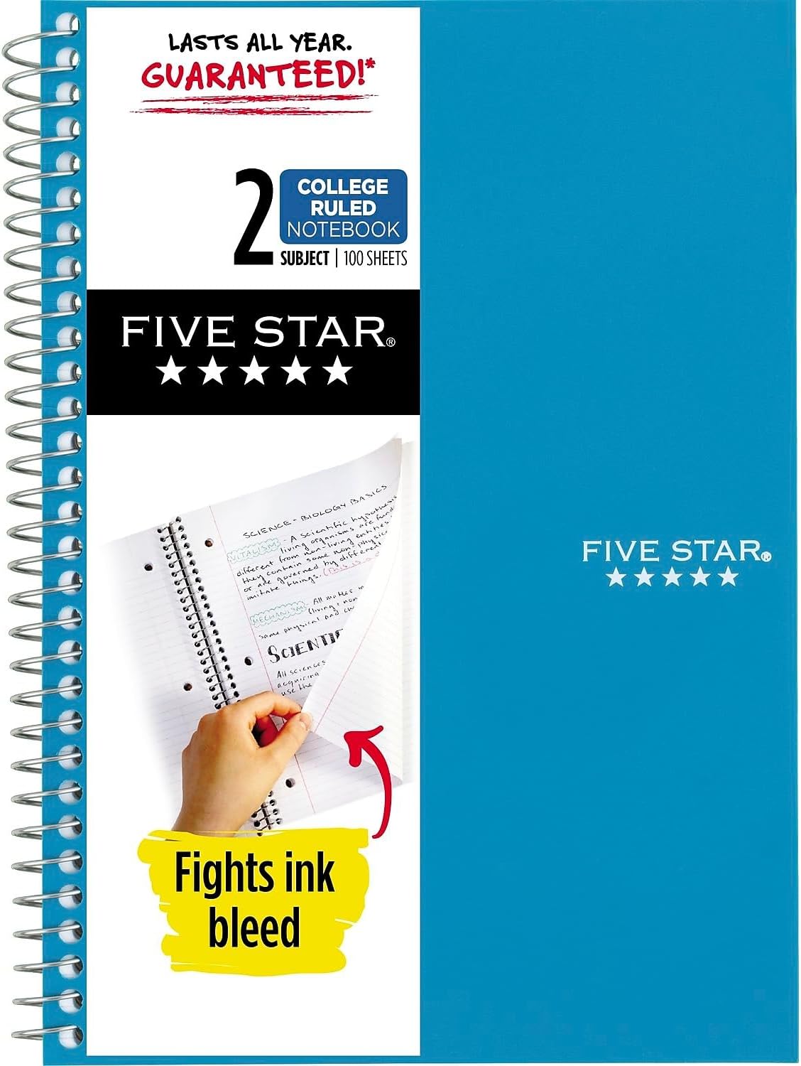 Spiral Notebook, 2 Subject, College Ruled Paper, 100 sheets, 9-1/2" x 6", Color Selected For You, 1 Count (06180)