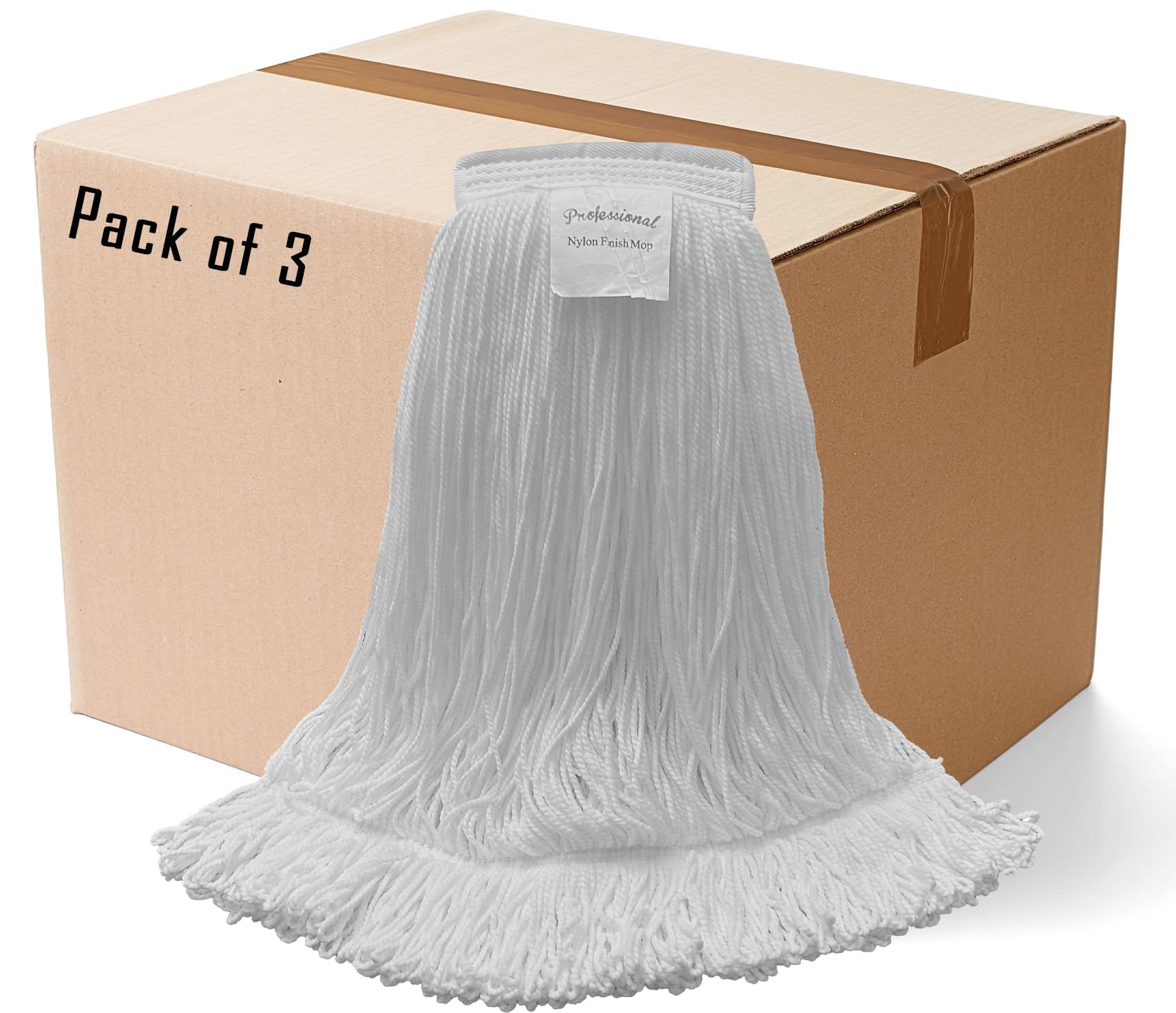 Professional Nylon Looped-End Wax Mop (3 Pack) - Large Size with Narrow Band