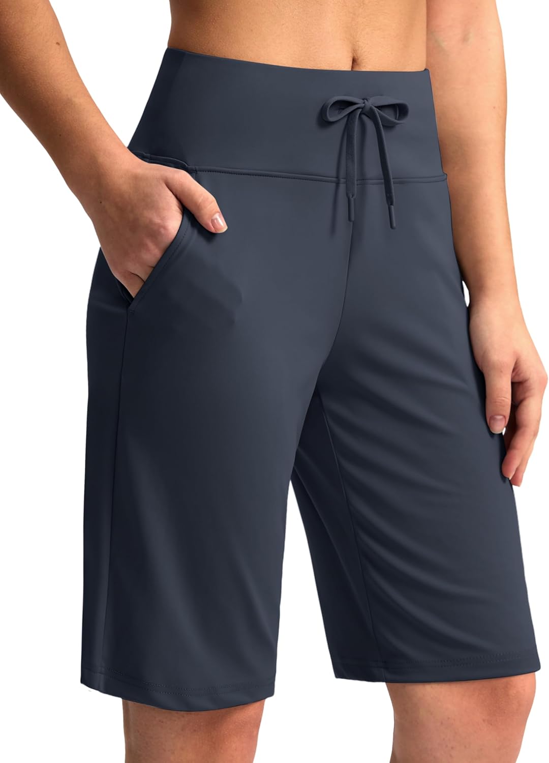 G Gradual Women's Bermuda Shorts with Pockets 11" Knee Length Stretch Comfy Drawstring Long Shorts for Women Summer Walking