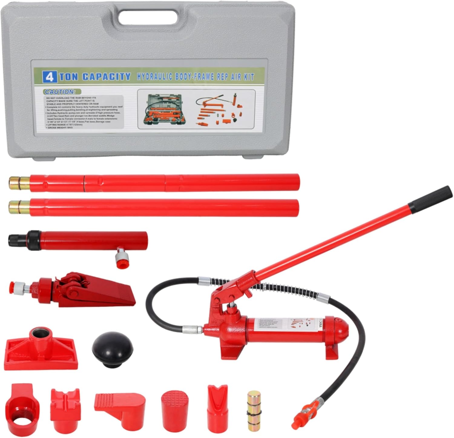 4 Ton Porta Power Hydraulic Kit, Portable Auto Body Frame Repair Tool Set with Oil Hose & Storage Case, Hydraulic Jack Spreader Kit for Car Truck Collision Repair, Farm & Construction(4 Ton)