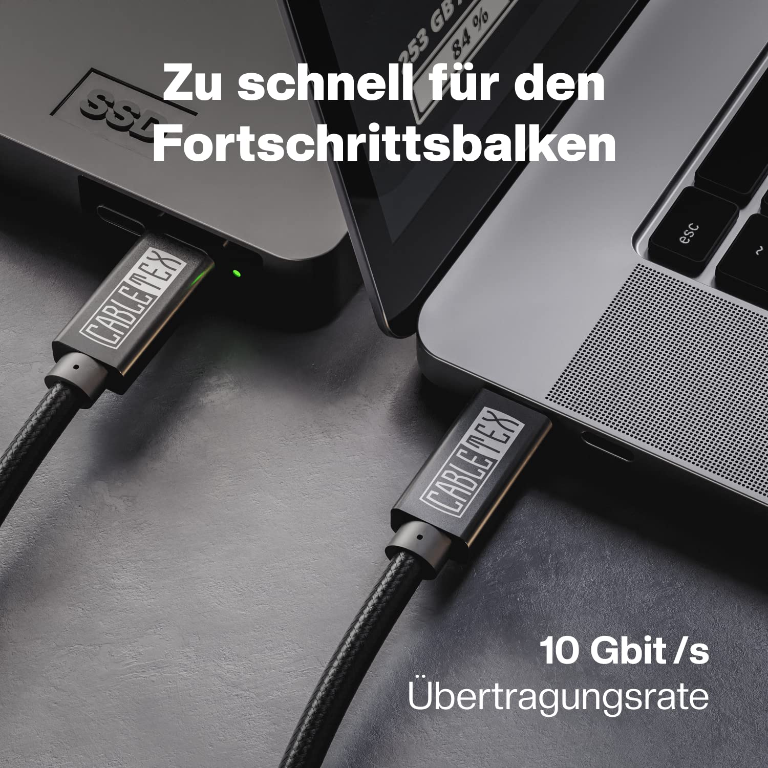 CABLETEX 2m USB C Monitorkabel zu Typ-C 3.2 Gen 2, 100W Power Delivery, 10GBit/s, für Thunderbolt 3 Bildschirme/Displays, Laden, Video- und Audioübertragung - Schwarz (Packung mit 2)