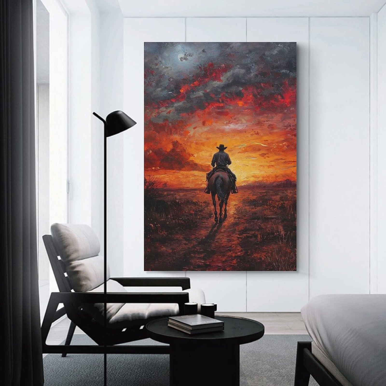 Junmoney Unframe-Style-14 Decorative Wall Artwork Cowboy Riding Into Sunset, 16X24inch(40X60cm), For New Homes, Bedrooms Or Workspaces, Canvas Artwork With Gifting Potential