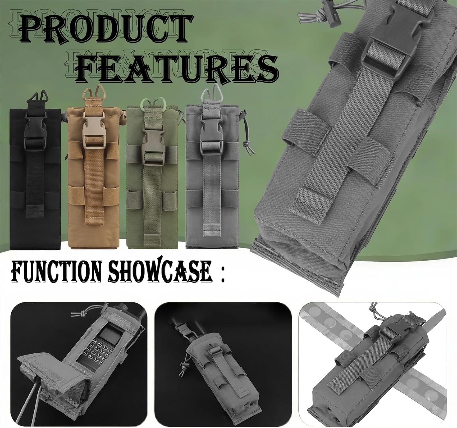 Tactical PRC Drop-Down Radio Pouch,Military MOLLE Walkie-Talkie Bag for Belt Hunting Vest Compatible with PRC 152/148(Green)