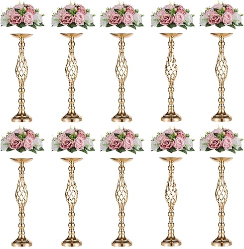 NUPTIO Juego de 10 jarrones de boda y 10 flores artificiales para centros de mesa de boda