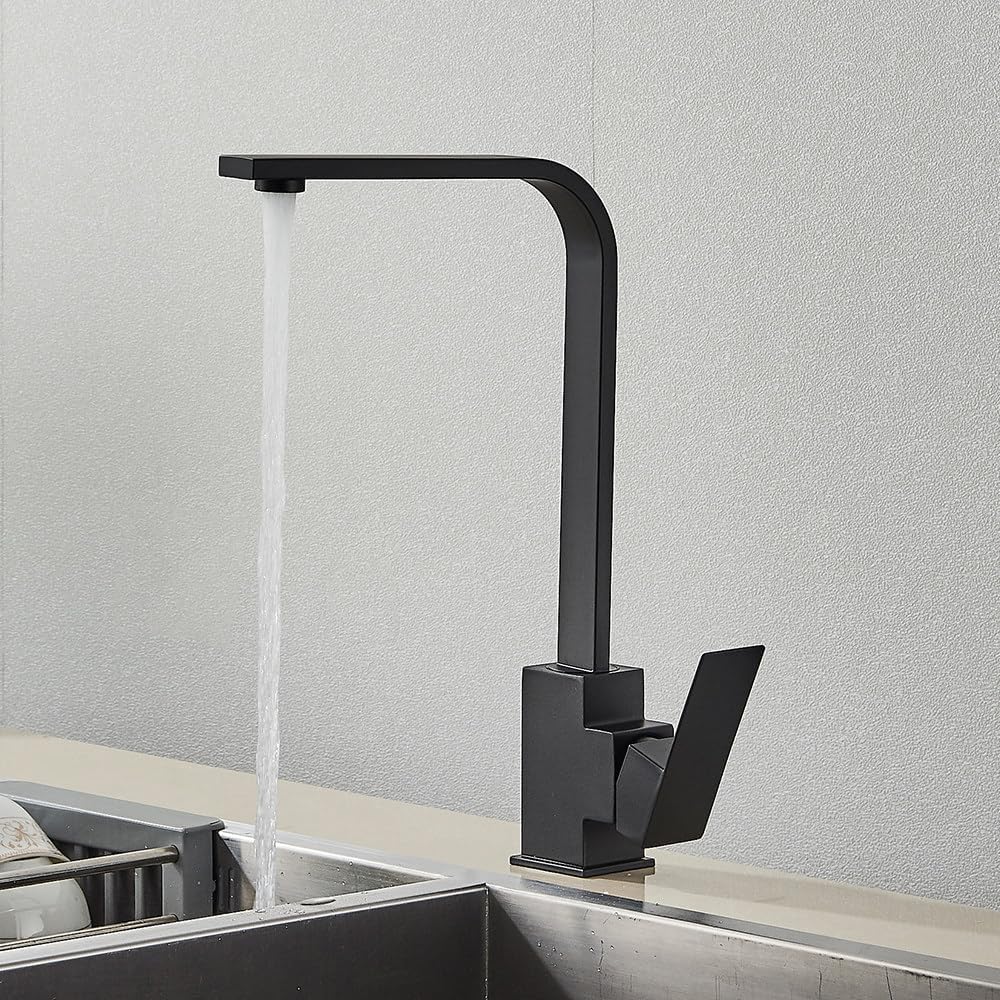 Robinet de cuisine pivotant à 360° noir mitigeur eau chaude et froide