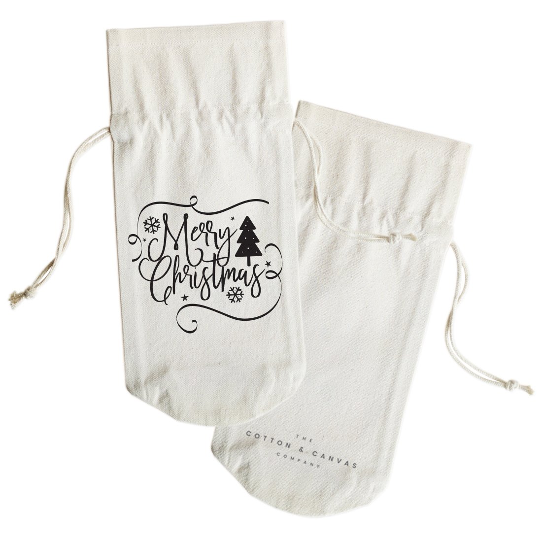 The Cotton & Canvas Co. Merry Christmas Christmas Wine Bag, Bottle Cover, Table Decoration and Holiday Gift Bag