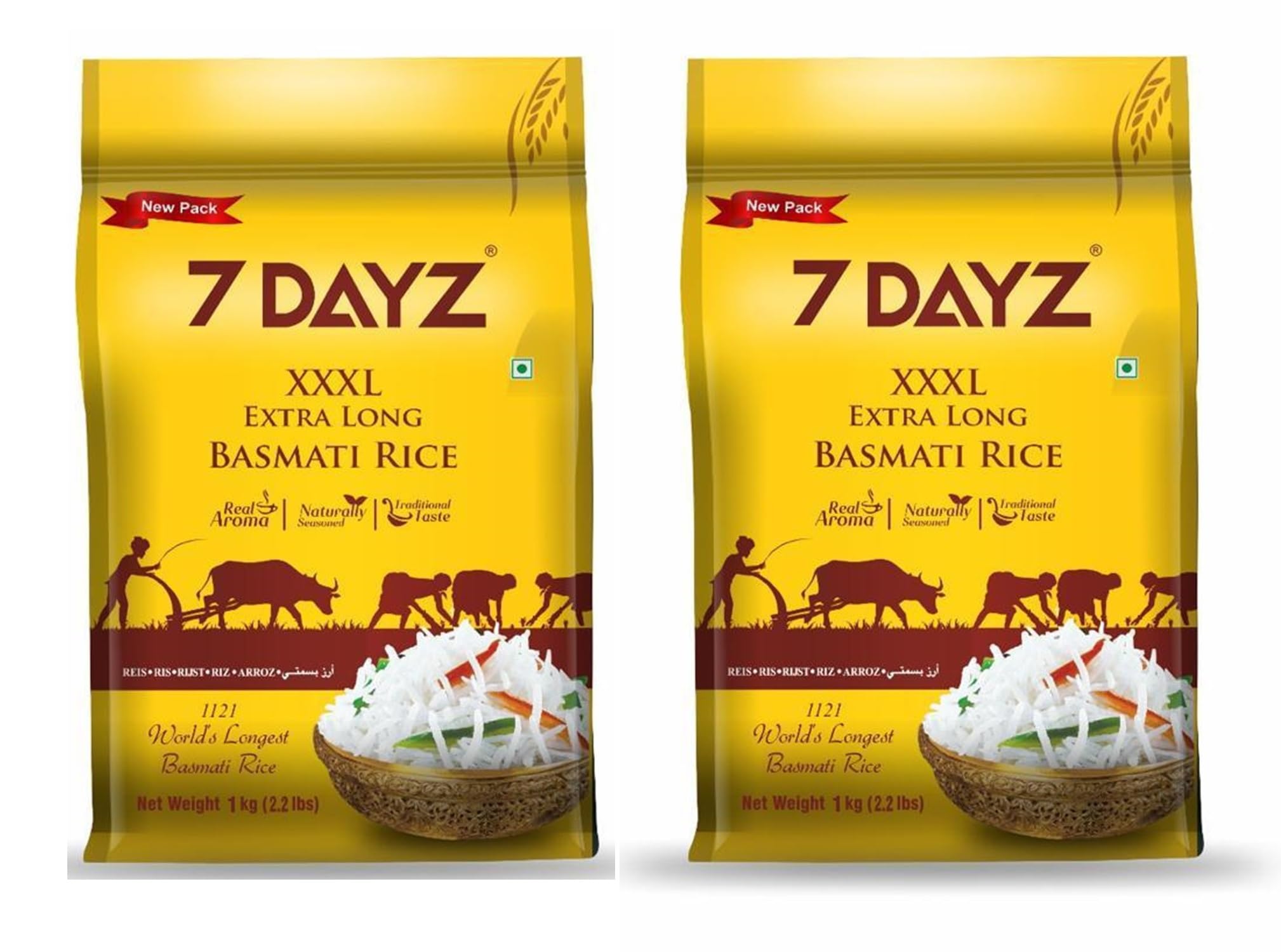 7Dayz XXXL Extra Long Basmati Rice, XXXL Size, 1kg X 2pack