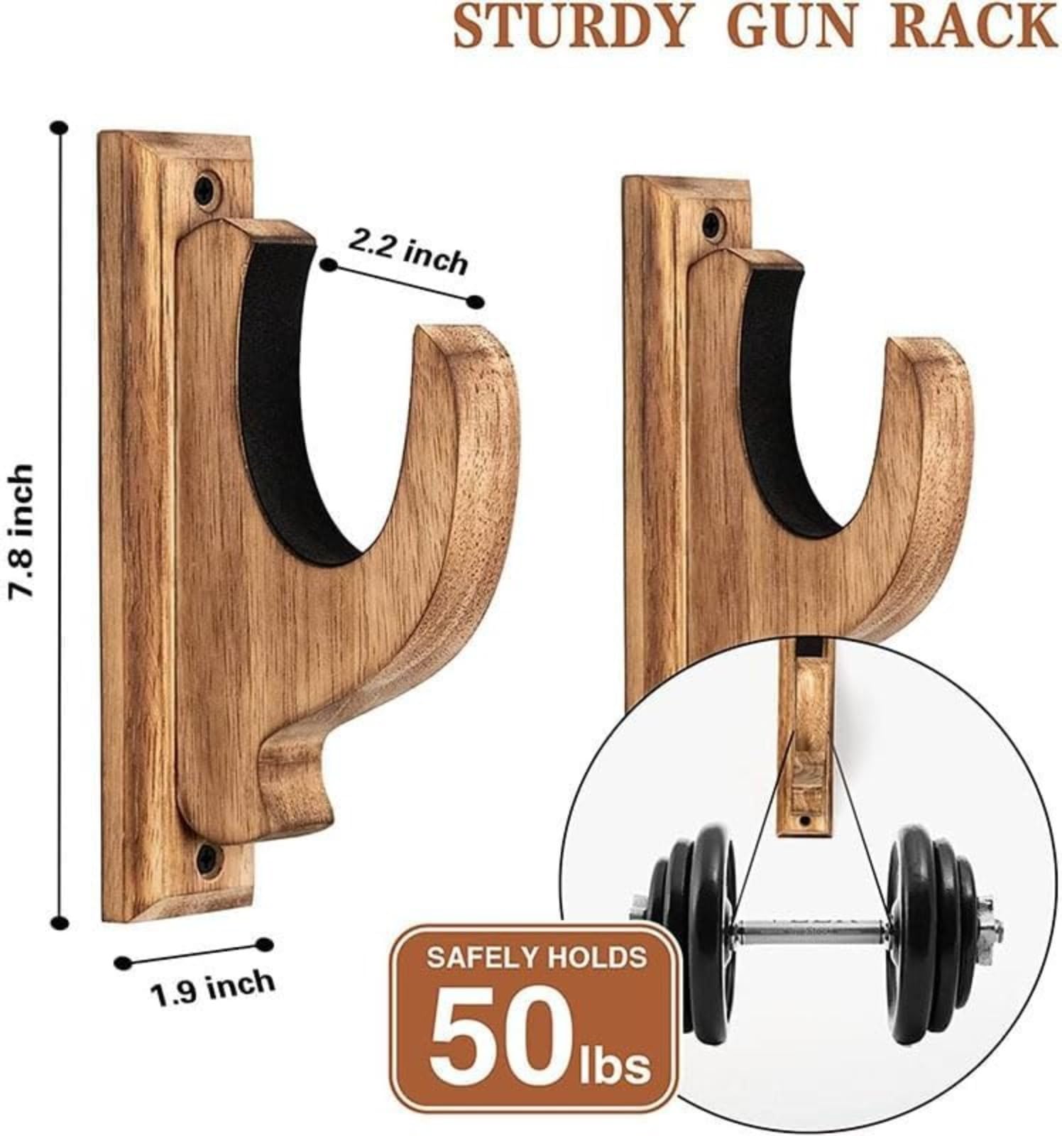 Estante para Armas Montado En La Pared, Estante Horizontal De Madera, Gancho para Escopeta De Rifle, Estante Multiusos para Escopeta, Estante De ExhibicióN para Una Sola Pistola