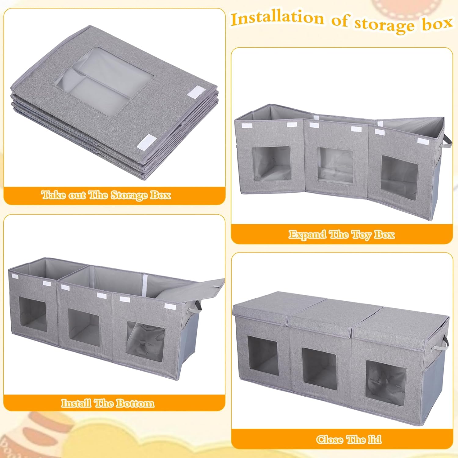 Large Stackable Storage Bins with Lids, Collapsible Sturdy Storage Organizer Boxes Bins Baskets, Foldable Closet Organizer Baskets for Home (Gray, L)