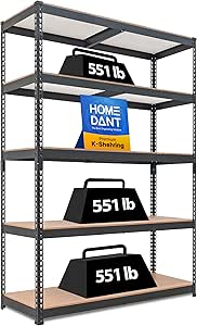 HOMEDANT 47.7-inch 5-Tier Heavy Duty Adjustable Metal Garage Shelving Storage Rack, Black