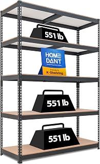 HOMEDANT 5 Tier Heavy Duty Garage Shelving Adjustable Metal Rack Storage Shelves Standing Shelf Unit Organizers Industrial Warehouse Basement (1, Black, 47.7" W x 18.2" D)