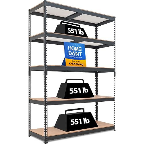 HOMEDANT Black 47.7" W 5 Tier Storage Shelves Garage Shelving Unit Metal
