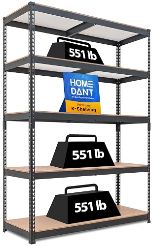 HOMEDANT Black 47.7" W 5 Tier Storage Shelves Garage Shelving Unit Metal | Adjustable boltless metal shelving for pantry, closet, kitchen, basement, garage and warehouse