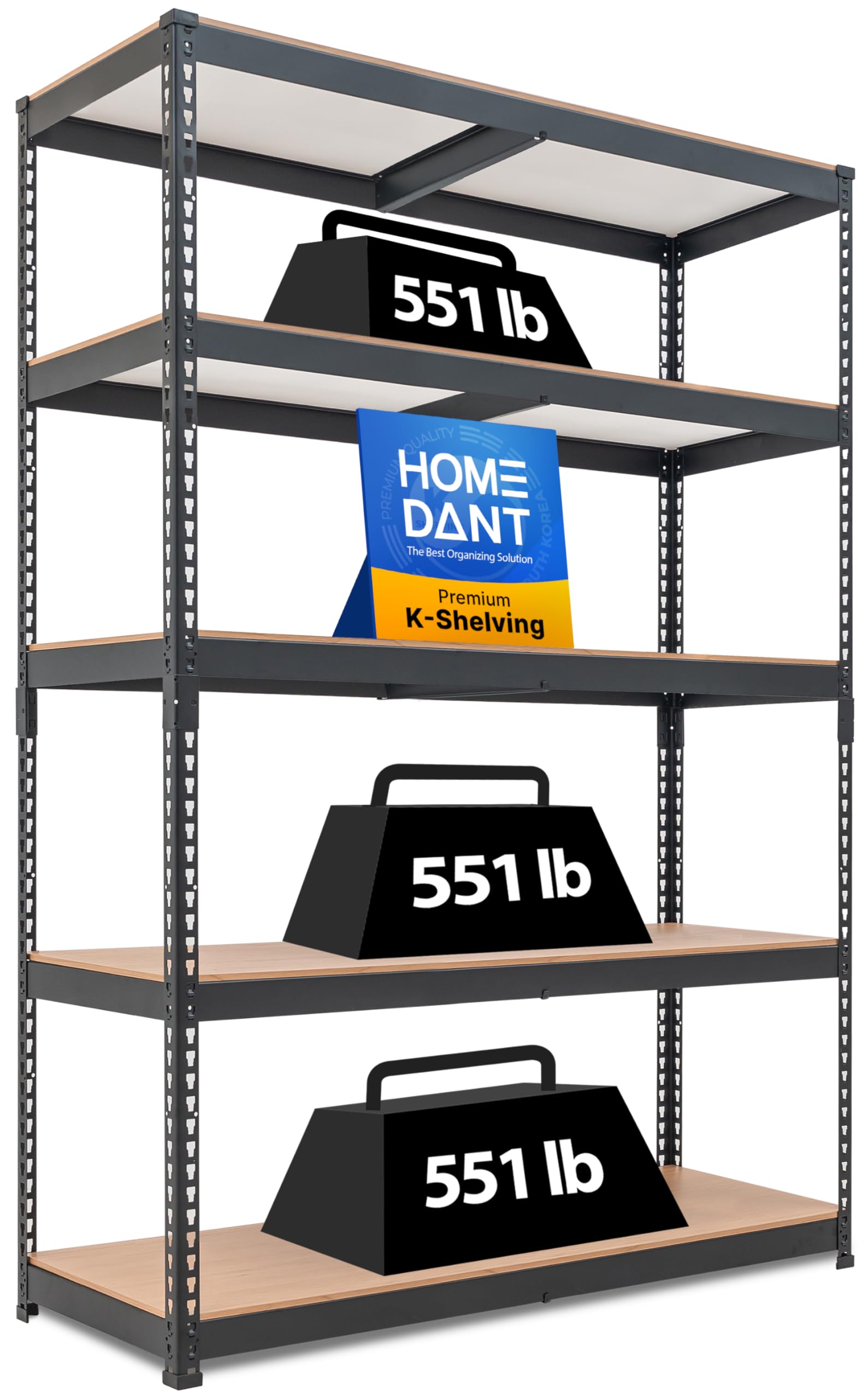 HOMEDANT 47.7" W 5 Tier Heavy Duty Garage Shelving Adjustable Metal Rack Storage Shelves Standing Shelf Unit Organizers Industrial Warehouse Basement Black 1Pack