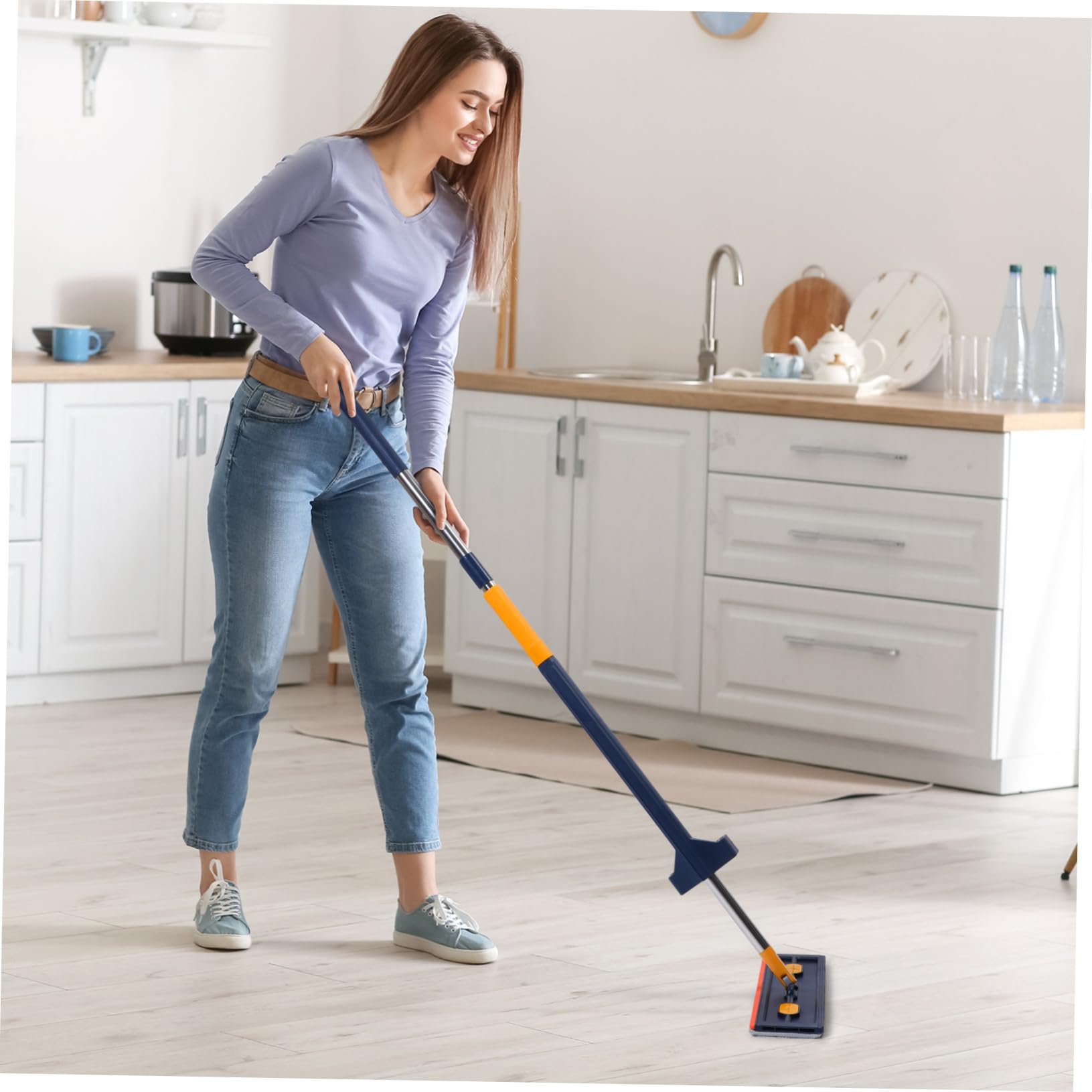 Homoyoyo Trapeador para Piso Plano sin Lavado Escurridor de Agua de Aleación y Compartimento de Limpieza Adecuado Hogar y Pisos de Azulejos