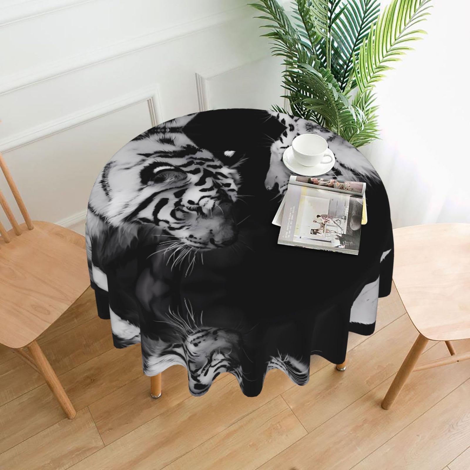 WHJSHOP Love Theme Couple Tigers Prints Round Table Throw 60 Inch – Waterproof Table Cover for Dining, Coffee Tables, Parties & More - Soft, Wrinkle-Resistant Table Layer