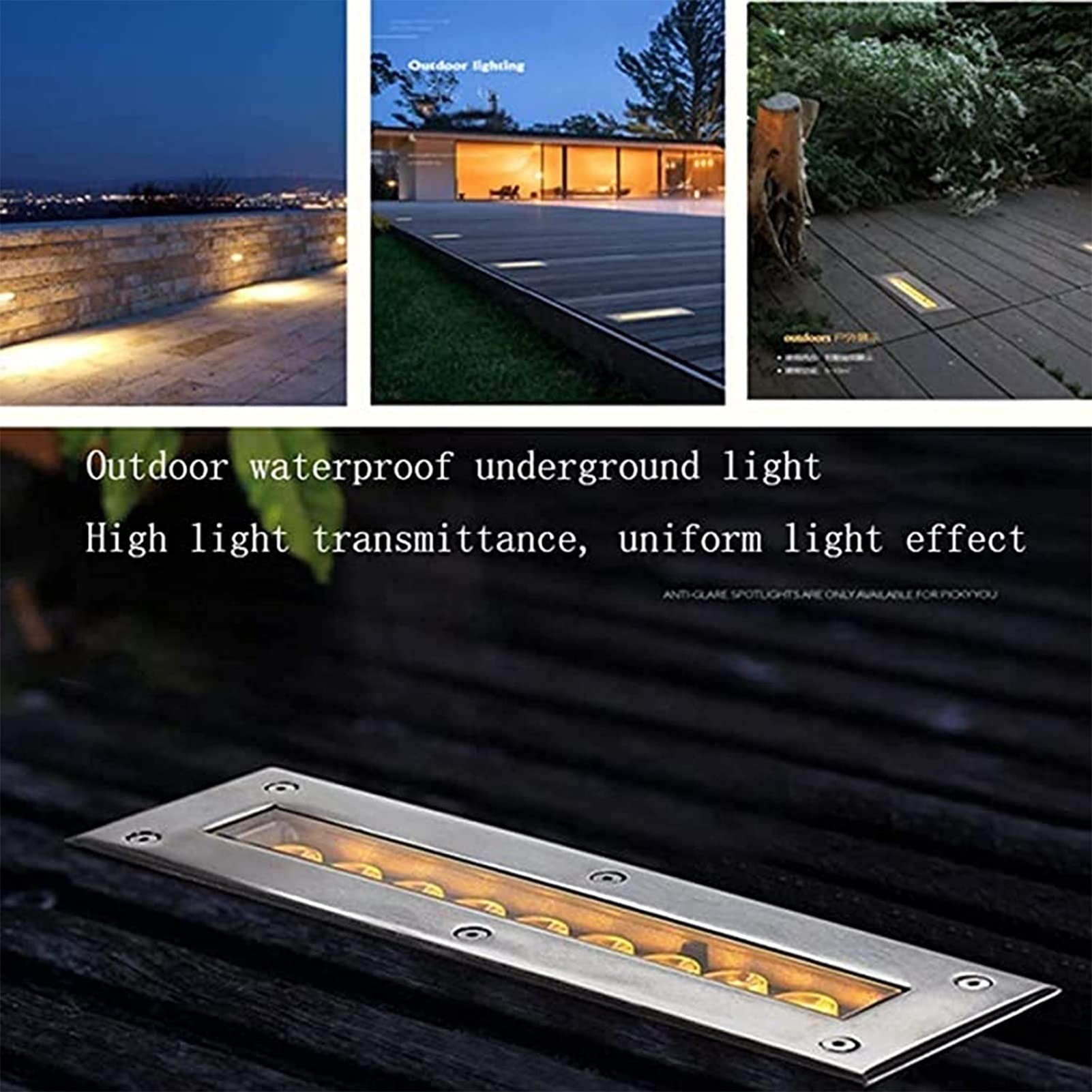Luces led exterior suelo Rectángulo foco empotrable aire libre IP67 a prueba de agua focos led exterior empotrables suelo para terraza, jardín, pasillo de piscina(Azul,18W)