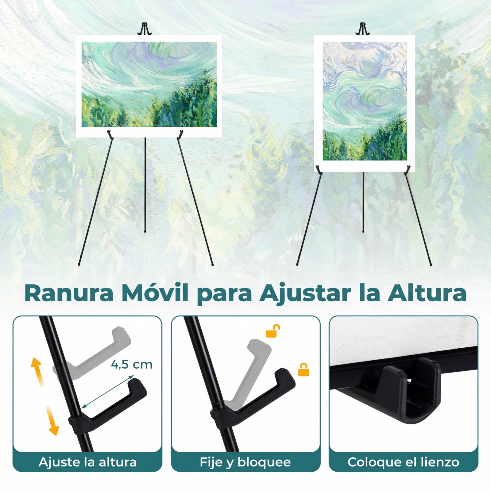 COSTWAY Juego de 6 Caballetes de Pintura, Caballete de Metal Plegable con Brazo Ajustable y Bloqueable, Bolsa de Transporte, Soporte para Lienzo para Exposición de Arte, Boda, 79 x 65 x 166 cm