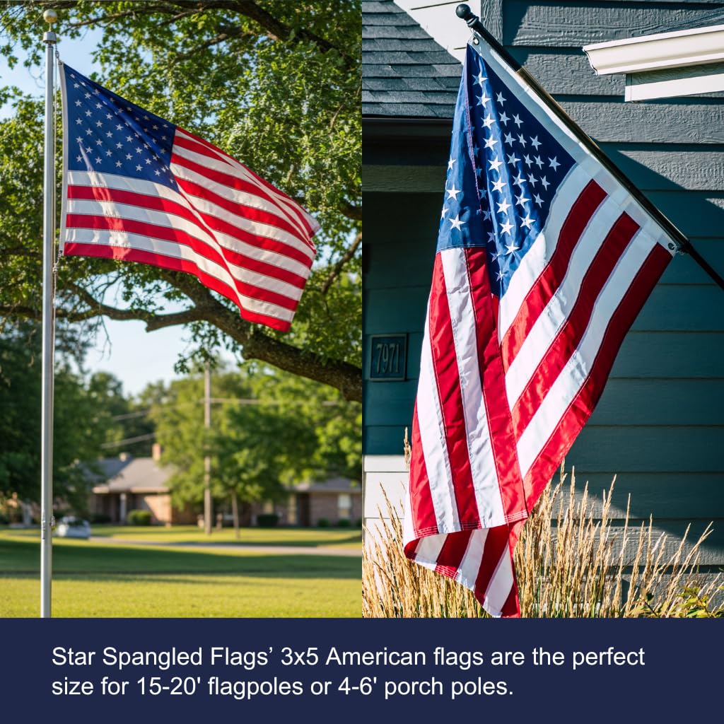 Bandiera americana 3x5-100% Made in USA utilizzando nylon resistente e di lunga durata costruito per uso esterno, con stelle ricamate e strisce cucite oltre a cuciture quadruple superiori su Fly End