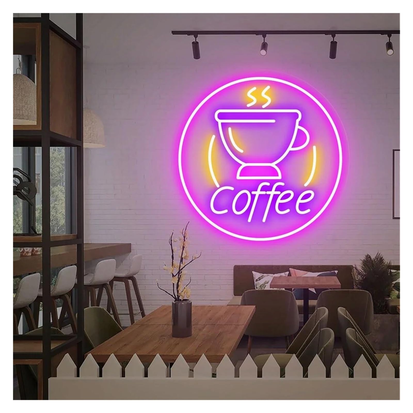 Shouxi B Sign Lamp Coffee Cup Neon Signs, Us Powered Adjustable Rightness Usiness Logo Neon Lights Suitable For Cafe Shop Wall Decor 50Cmx50cm(B)