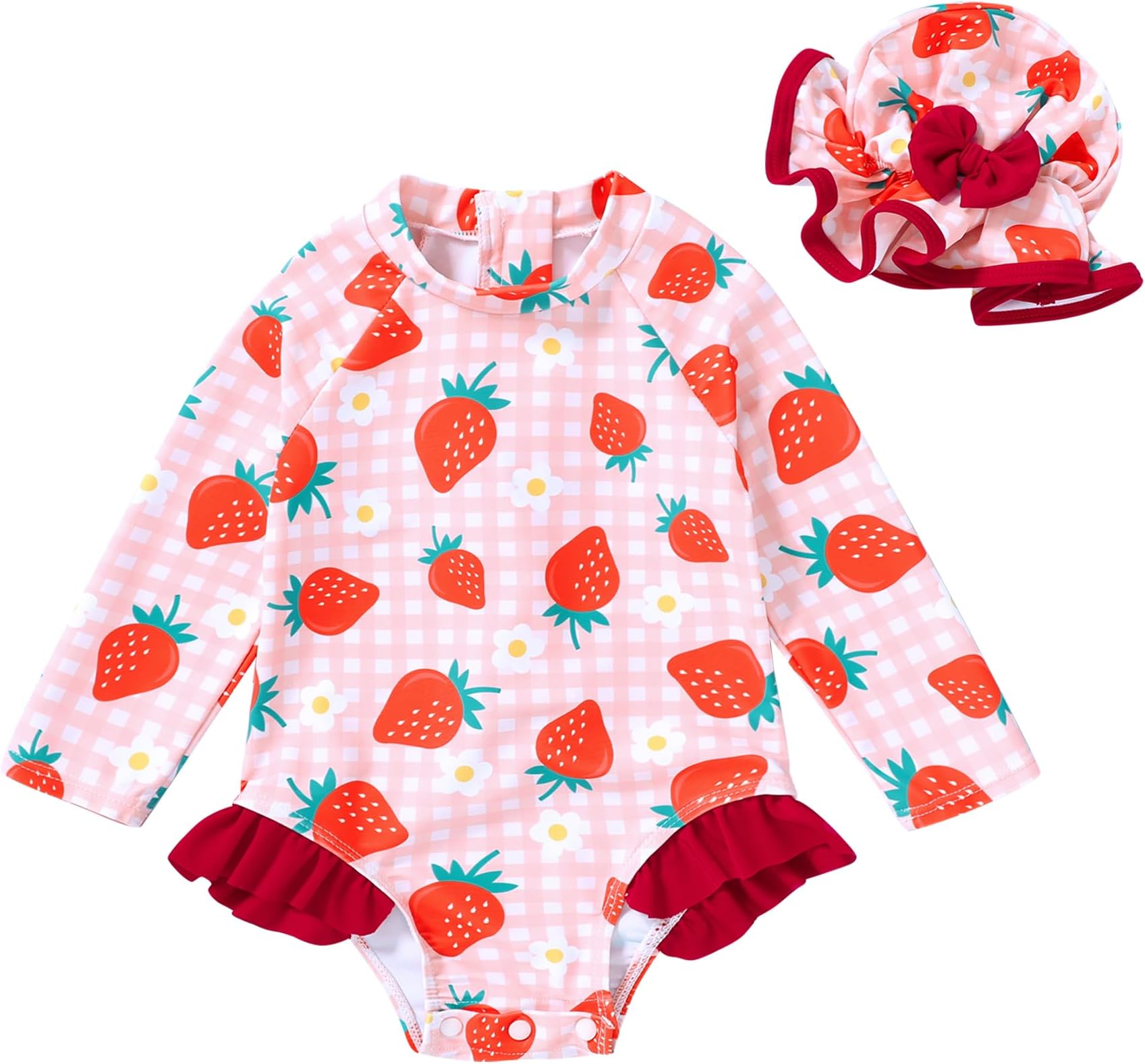 Infant Baby Girl Swimsuit One-Piece Long Sleeve Rash Guard with Hat Set Floral Zipper Bathing Suit Leopard Beach Wear