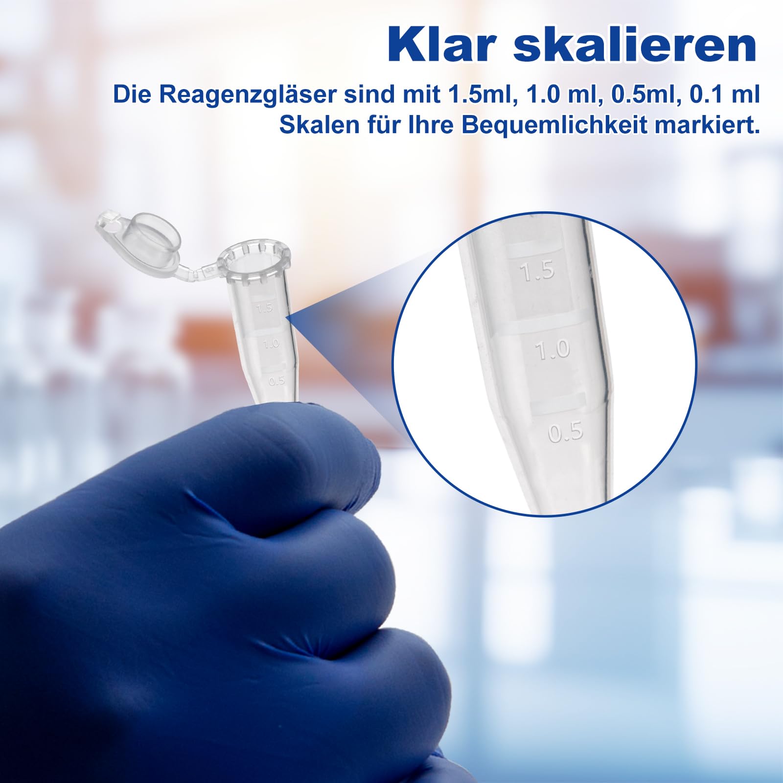 Lot de 500 1.5ml tube à centrifuger, micro centrifugeuse tube, tubes à essai en plastique avec couvercle, micro tubes à essai flacon pour laboratoire d'échantillons de flacons d'essai