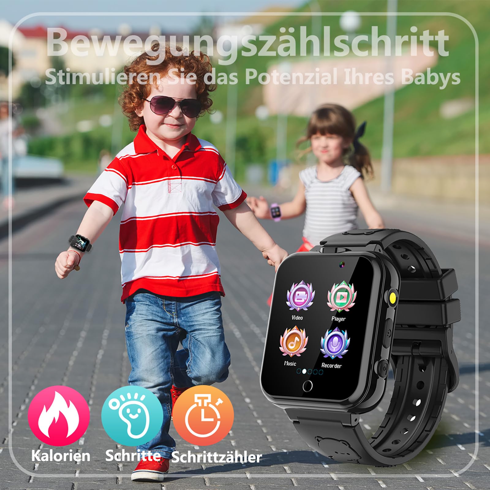 Kind Smartwatch 24-Spiel-Schritte 2 HD Kamera Mode für Kinder (schwarz)