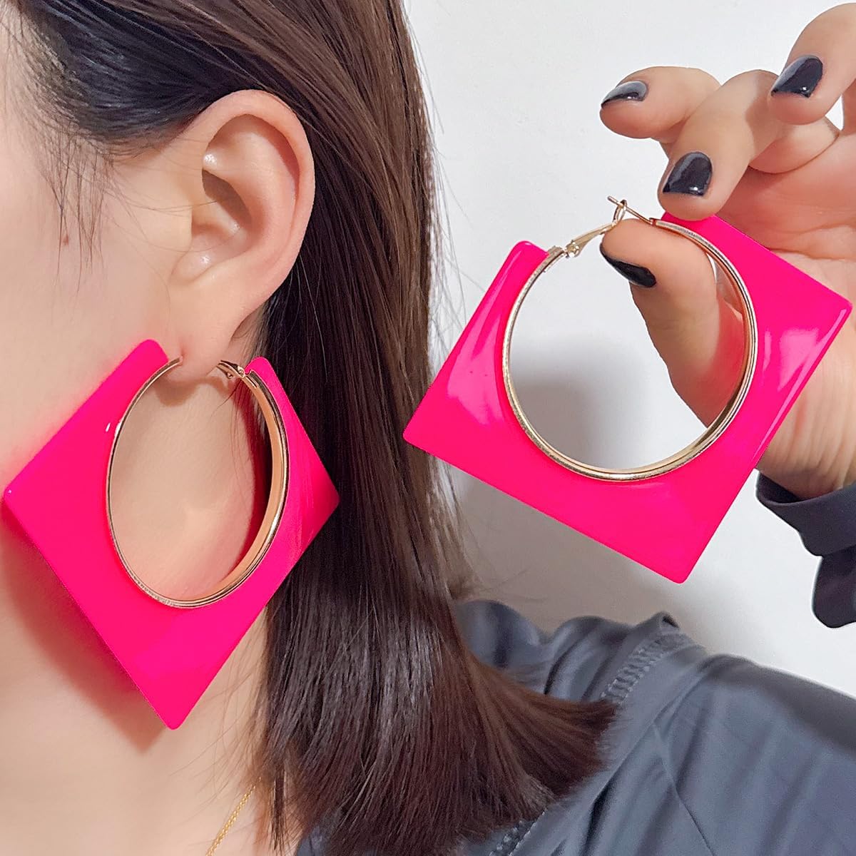 Acrylic Hoop Earrings for Women Large Square Neon Dangle Drop Earrings Statement Geometric Vintage Party Jewelry - Image 3