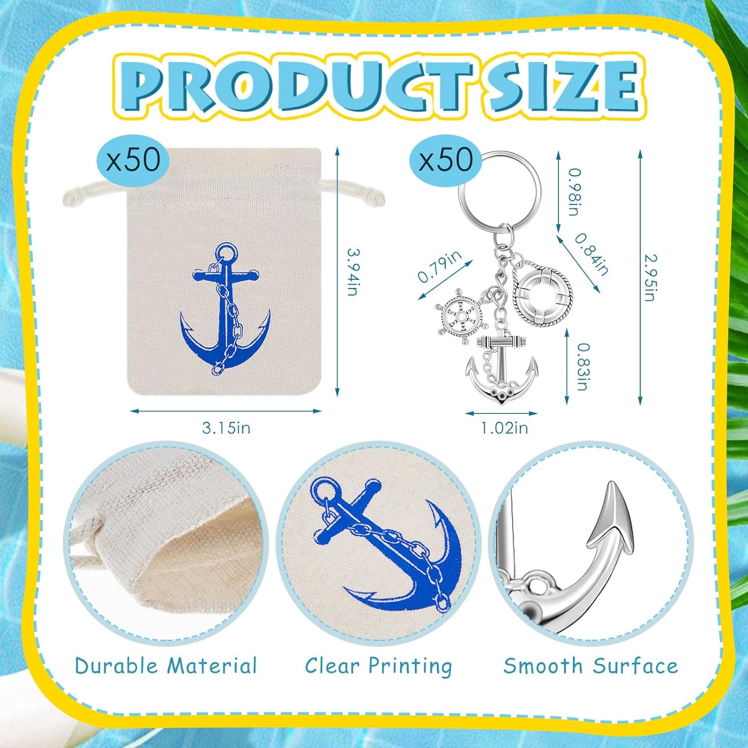 50 Sets Anchor Keychain Bulk with Drawstring Gift Bag Wedding Favors for Guests Nautical Party Favors Cruise Souvenirs Gifts (Silver)