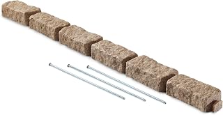 Beuta Faux Stone Landscape Edging - 48" Garden Border with 6 Interlocking Bricks, 3 Spikes, Sandstone - Lawn, Flower Bed & Pathway Edging