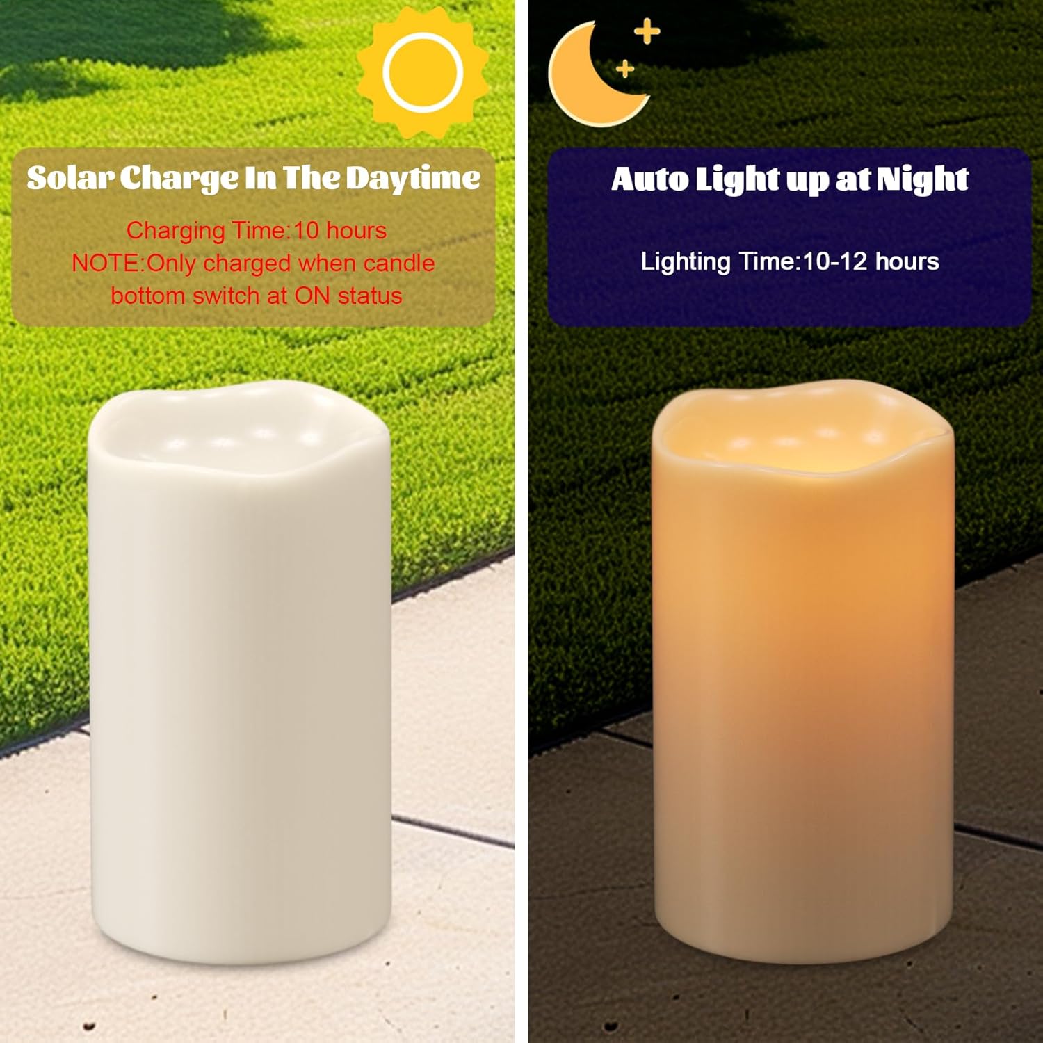 Eldnacele 5" Solar Outdoor Flameless Candles Dusk to Dawn Waterproof Rechargeable White Plastic LED Flickering Pillar Candles for Lantern Garden Patio Porch Home Decor